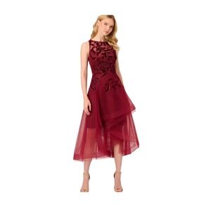 NWT  Adrianna Papell Velvet Sequin Tulle High Low Cocktail Dress  Garnet Red 12
